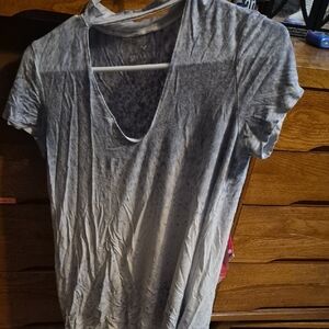 Soft Surroundings Charcoal V-Neck Short Sleeve Top